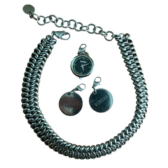 Versace Versus Soft Double-Tour Stainless Steel Watch Choker Charm Bracelet - Picture 2 of 5